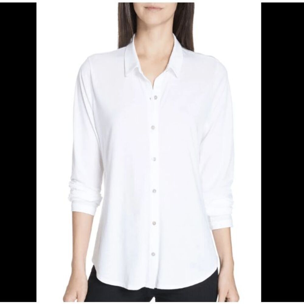 Eileen Fisher Petite Organic Cotton Soft Jersey Button Down Shirt Size PL